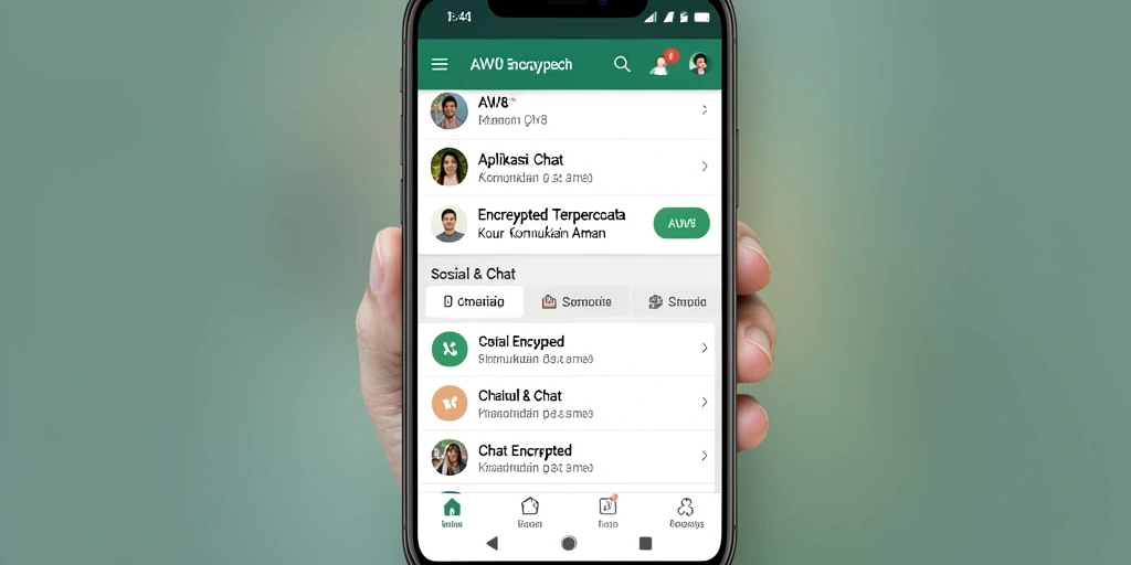 Antarmuka AW8 menampilkan fitur Chat Encrypted yang aman dan mudah digunakan.