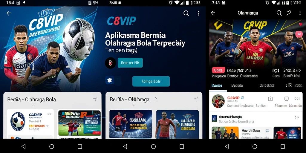 Antarmuka aplikasi C8VIP yang menampilkan berita olahraga bola.