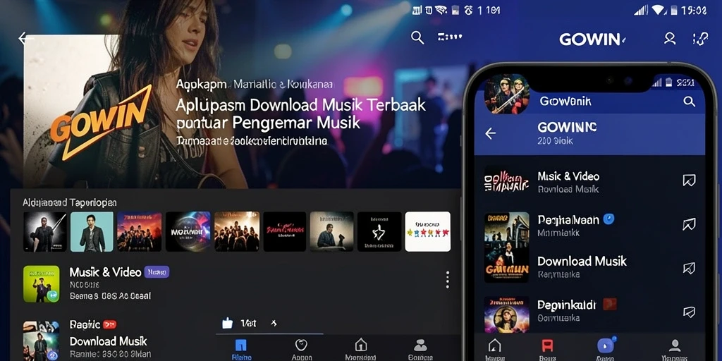 Antarmuka GOWIN menampilkan berbagai fitur Download Musik terbaik.